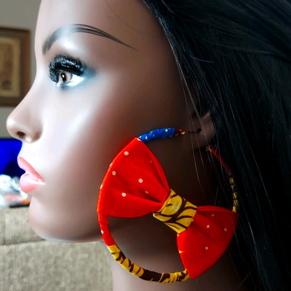 African Print dashiki handmade bow hoop Earrings